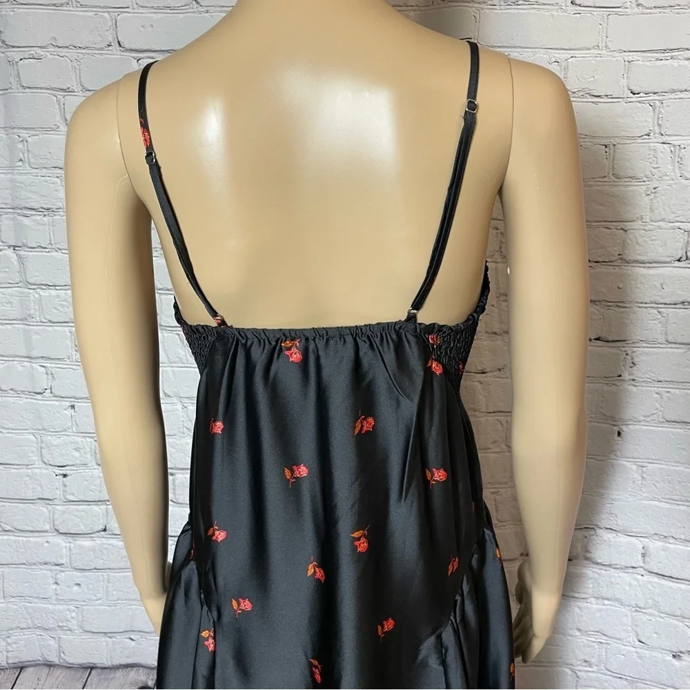 New Free People On My Own Floral Satin Black Dress Size S